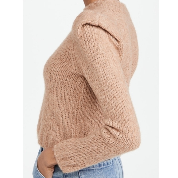 Naadam Structured Shoulder Chunky Knit  Sweater in Camel XL Wool Cashmere - Picture 2 of 9